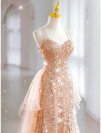 A-Line Evening Prom Dress Sparkle & Shine Dress Sweet 16 Birthday Floor Length Sleeveless Sweetheart Tulle With Sequin