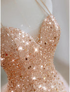 A-Line Evening Prom Dress Sparkle & Shine Dress Wedding Guest Sweet 16 Floor Length Sleeveless Sweetheart Tulle With Sequin