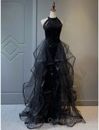 A-Line Evening Prom Dress Sparkle & Shine Dress Wedding Party Sweep / Brush Train Sleeveless Sequined with Crystals Sequin Ruffles