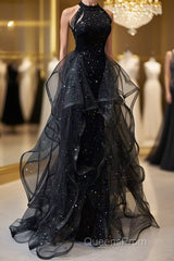 A-Line Evening Prom Dress Sparkle & Shine Dress Wedding Party Sweep / Brush Train Sleeveless Sequined with Crystals Sequin Ruffles