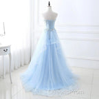 A Line Evening Prom Dress Sweetheart Tulle With Applique Sweep Train