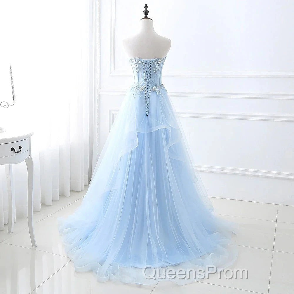 A Line Evening Prom Dress Sweetheart Tulle With Applique Sweep Train