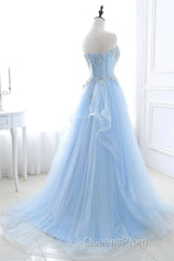 A Line Evening Prom Dress Sweetheart Tulle With Applique Sweep Train