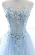 A Line Evening Prom Dress Sweetheart Tulle With Applique Sweep Train