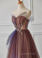 A-Line Purple Gradient Tulle Beaded Long Party Dress, Purple Tulle Evening Prom Dress
