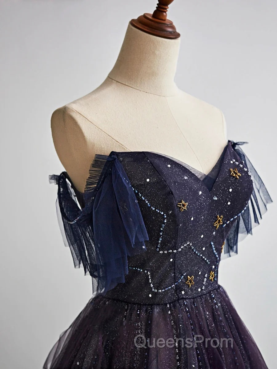 A-Line Purple Gradient Tulle Long Evening Prom Dress