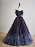 A-Line Purple Gradient Tulle Long Evening Prom Dress