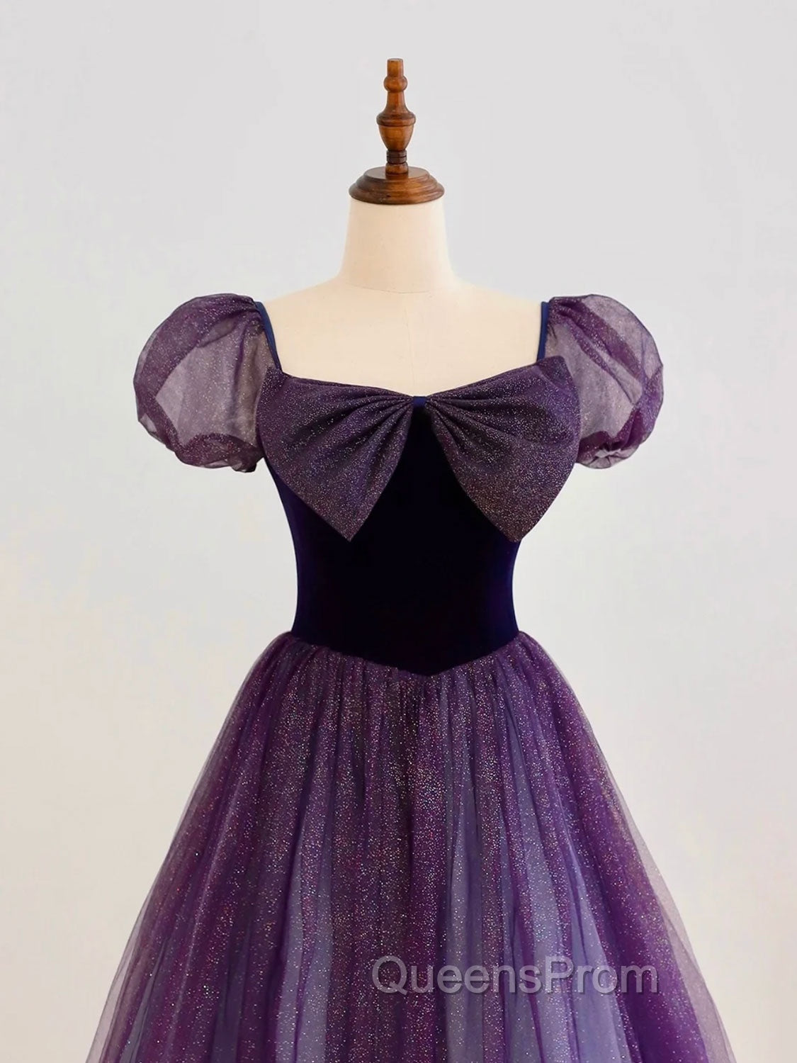 A-Line Purple Long Evening Prom Dress, Purple Tulle Evening Dress Secondary image