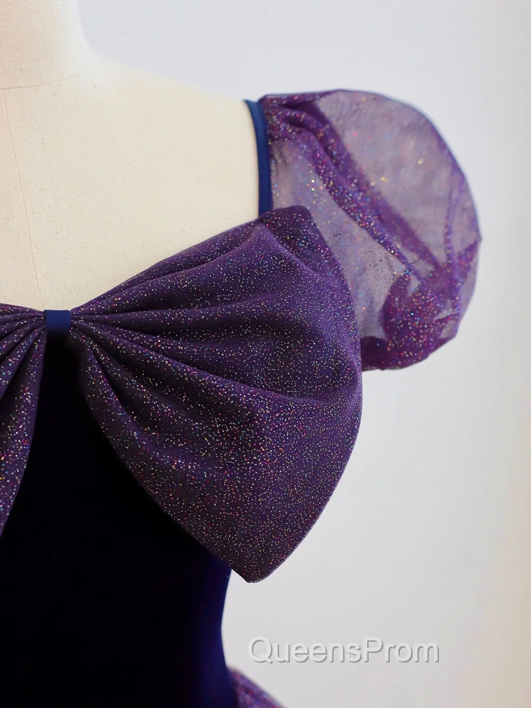 A-Line Purple Long Evening Prom Dress, Purple Tulle Evening Dress