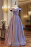 A-Line Purple Off the Shoulder Evening Prom Dress