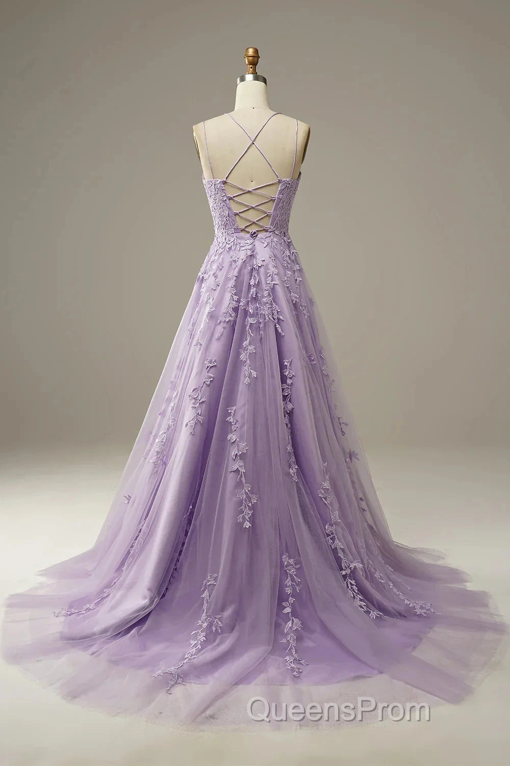 A-Line Purple Spaghetti Straps Long Evening Prom Dress With Appliques Secondary image