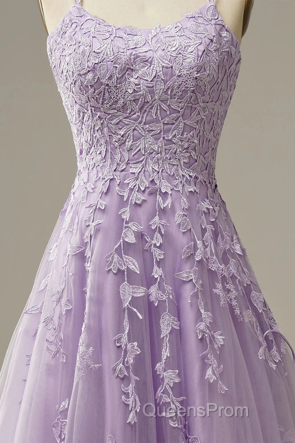 A-Line Purple Spaghetti Straps Long Evening Prom Dress With Appliques