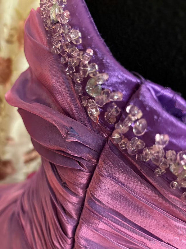 A Line Purple Strapless Classy Prom Gown Unique Long Classy Evening Dress