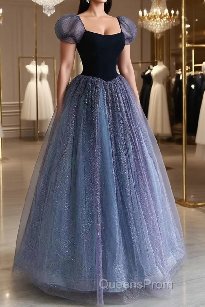 A-Line Purple Tulle Long Evening Prom Dress, Purple Sweet 16 Dress Main image