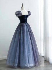 A-Line Purple Tulle Long Evening Prom Dress, Purple Sweet 16 Dress