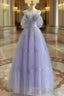 A-Line  Purple Tulle Purple Long Evening Prom Dress, Purple Long Evening Dress