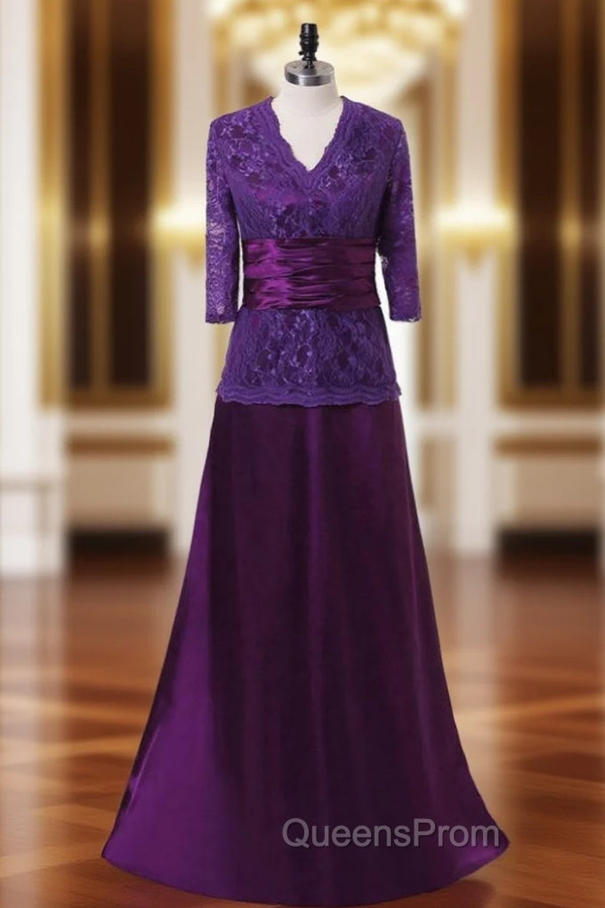 A-line Purple V-neck 3/4 Sleeves Mother Of The Bride Dress Main image