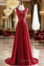 A-Line Red Chiffon Appliques Long Floor Length Evening Prom Dress