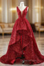 A-line Red  Sequins V-neck Evening Prom Dress