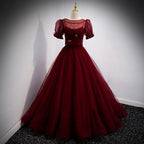 A Line Red Long Classy Prom Dress