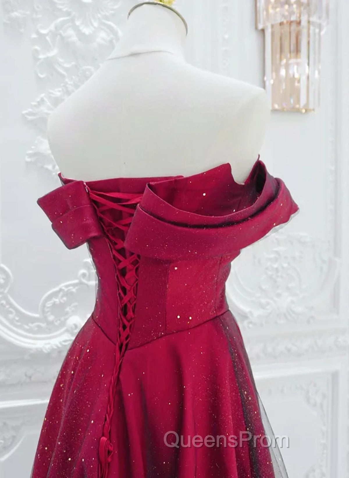 A-Line Red Satin Long Off Shoulder Evening Dress, Simple Floor Length Evening Prom Dress