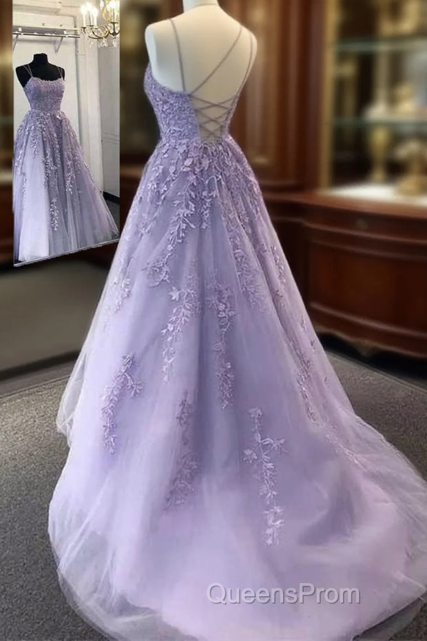 A-Line Round Nack Tulle Lace Evening Prom Dress Formal Dress, Main image