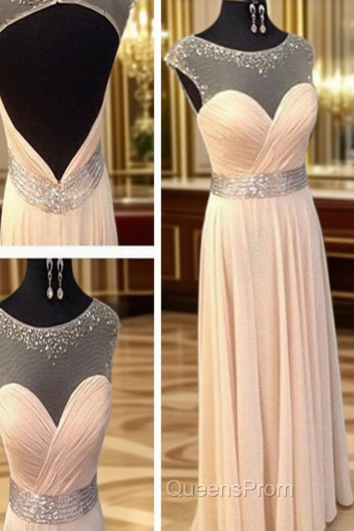 A Line Round Neck Floor Length Evening Prom Dress, Long Pink Evening/Bridesmaid Dress Main image
