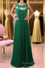 A Line Round Neck Green Lace Long Evening Prom Dress Bridesmaid Dress, Open Back Lace Green Formal Dress, Green Lace Evening Dress
