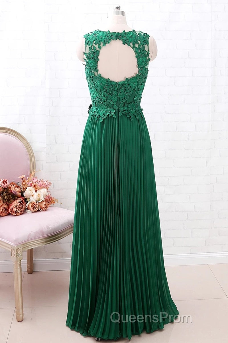 A Line Round Neck Green Lace Long Evening Prom Dress Bridesmaid Dress, Open Back Lace Green Formal Dress, Green Lace Evening Dress Secondary image