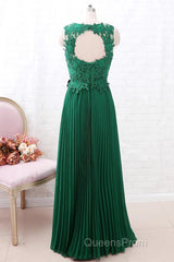 A Line Round Neck Green Lace Long Evening Prom Dress Bridesmaid Dress, Open Back Lace Green Formal Dress, Green Lace Evening Dress