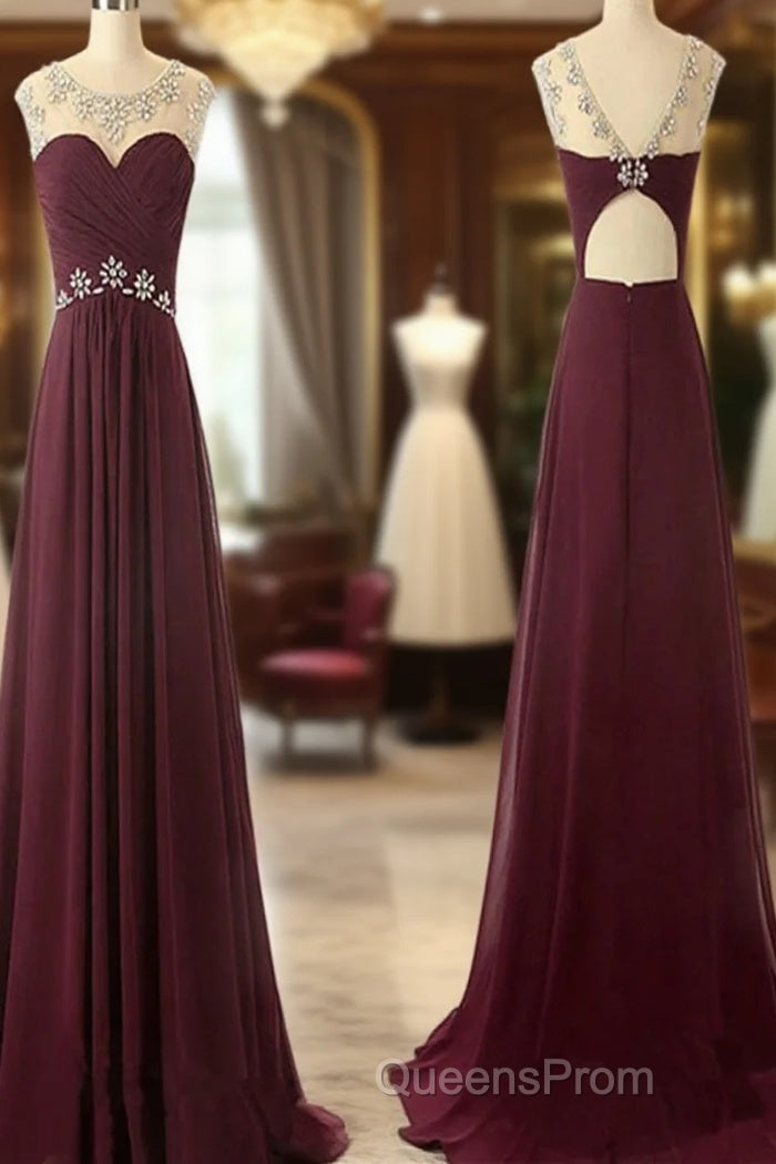 A Line Round Neck Maroon Evening Prom Dress, Maroon Formal Dress, Bridesmaid Dress Main image