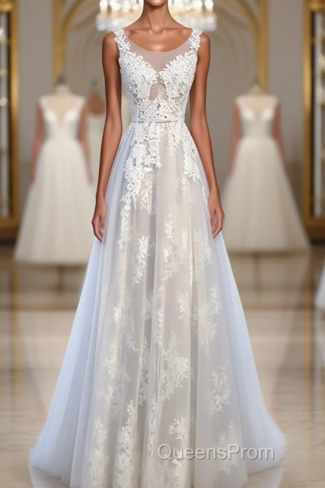 A Line Round Neck Sleeveless Lace Evening Prom Dress, Lace Formal Dress Main image