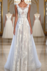 A Line Round Neck Sleeveless Lace Evening Prom Dress, Lace Formal Dress