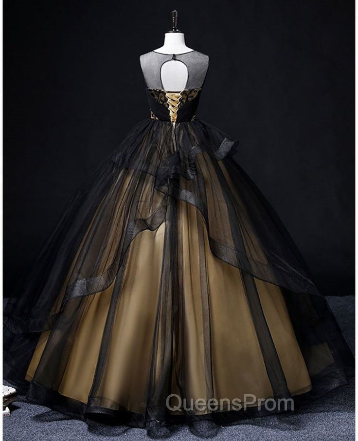 A-Line Round Neck Tulle Long Evening Prom Dress, Elegant Evening Dress Secondary image