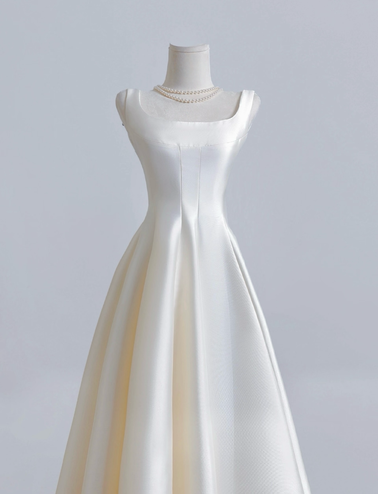 A-Line Satin Beige Long Classy Prom Dress, Beige Long Classy Dress