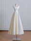 A-Line Satin Beige Long Classy Prom Dress, Beige Long Classy Dress