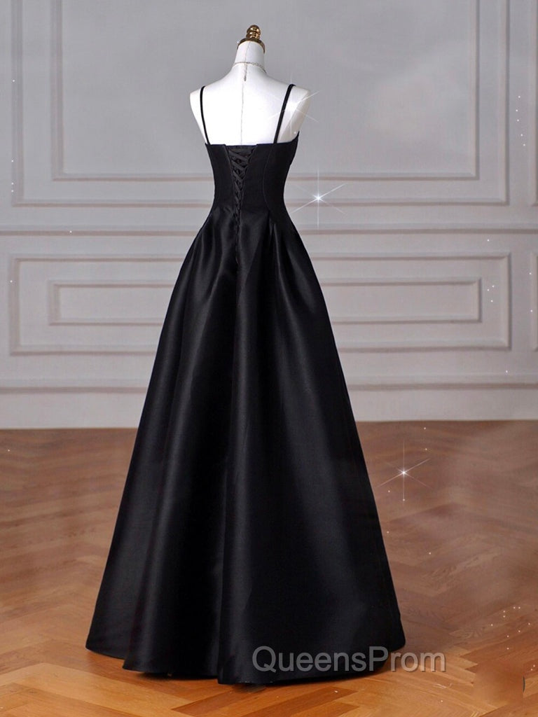 A-Line  Satin Black Long Evening Prom Dress, Black Long Evening Dress Secondary image