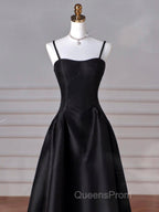 A-Line  Satin Black Long Evening Prom Dress, Black Long Evening Dress