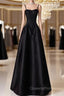 A-Line  Satin Black Long Evening Prom Dress, Black Long Evening Dress