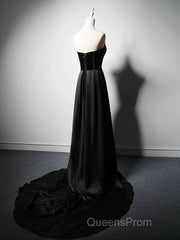 A-Line Satin Black Long Evening Prom Dress, Black Long Formal Dress