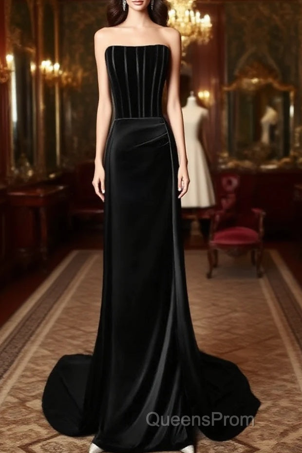 A-Line Satin Black Long Evening Prom Dress, Black Long Formal Dress Main image