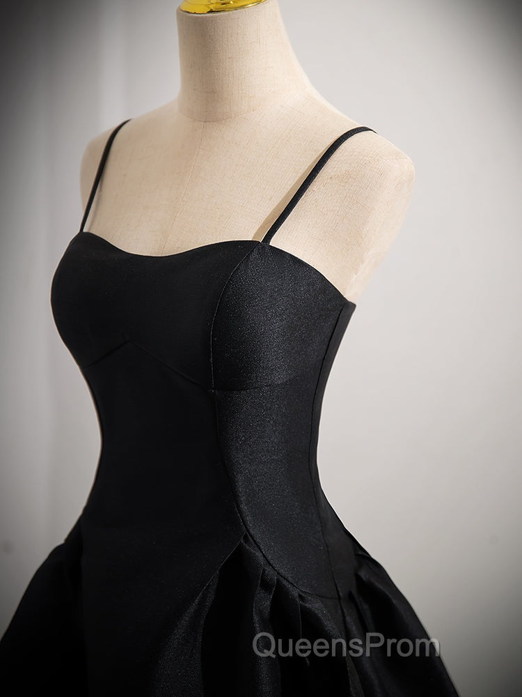A-Line Satin Black Satin Short Evening Prom Dress, Black Homecoming Dress