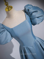A-Line Satin Blue Long Evening Prom Dress, Blue Long Evening Dress