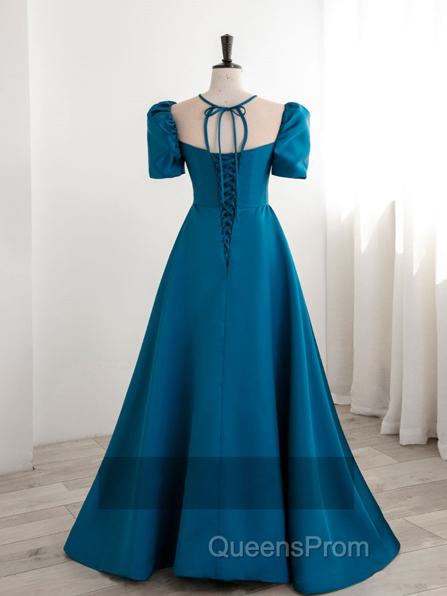 A-Line Satin Blue Long Evening Prom Dress, Blue Long Evening Dress Secondary image