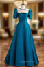 A-Line Satin Blue Long Evening Prom Dress, Blue Long Evening Dress