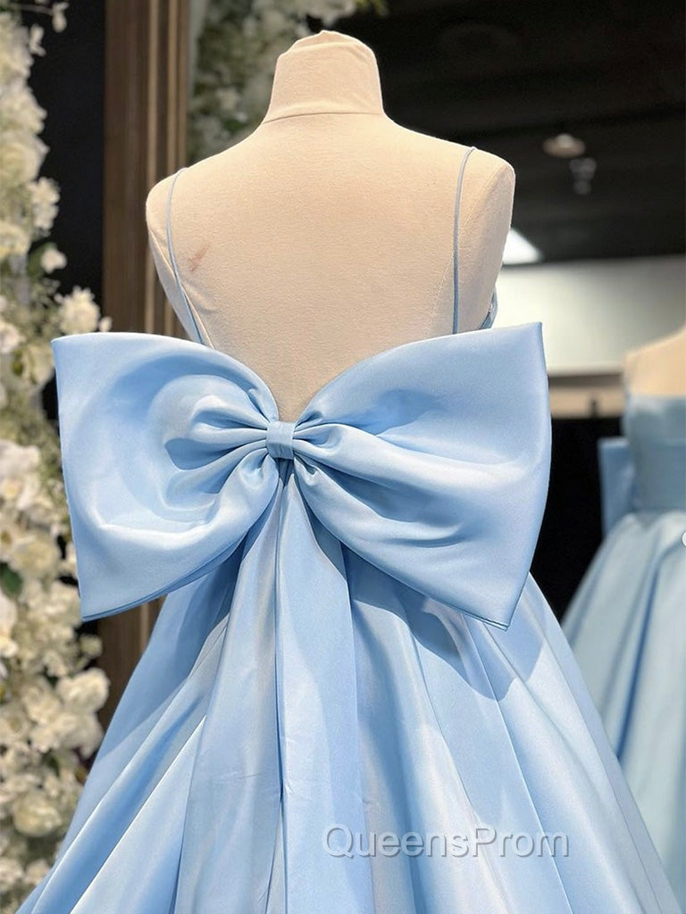 A-Line Satin Blue Long Evening Prom Dress, Blue Long Graduation Dress Secondary image