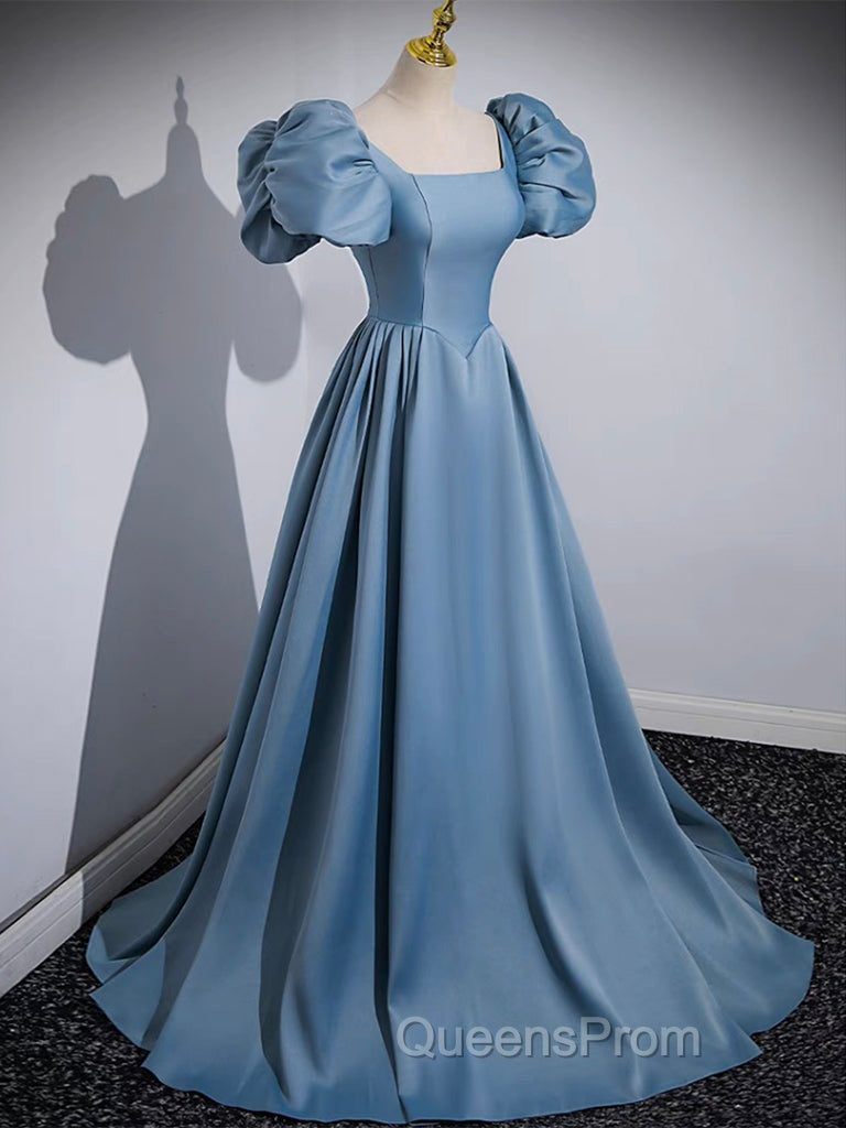 A-Line Satin Blue Long Evening Prom Dress, Blue Satin Long Evening Dress Secondary image