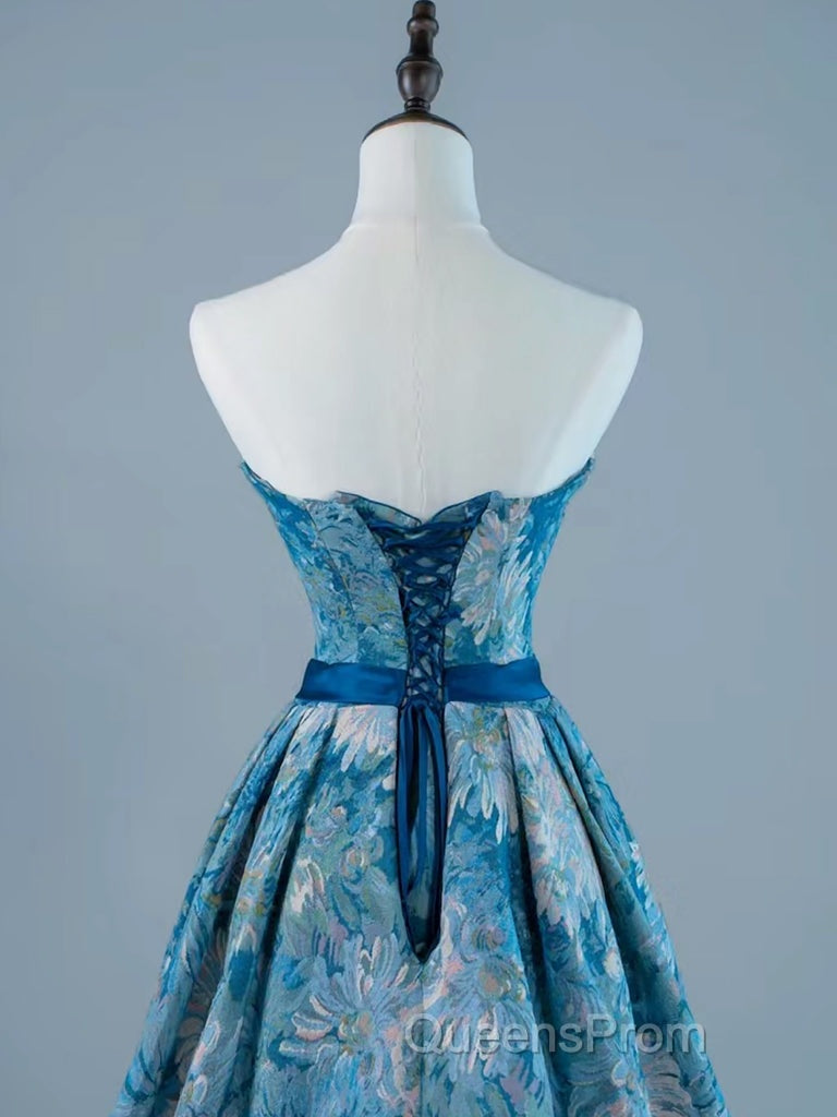 A-Line Satin Blue Short Evening Prom Dress, Blue Homecoming Dress