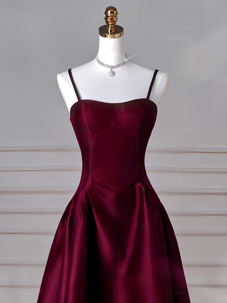 A-Line Satin Burgundy Long Classy Prom Dress, Burgundy Long Classy Dress Secondary image