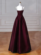A-Line Satin Burgundy Long Classy Prom Dress, Burgundy Long Classy Dress